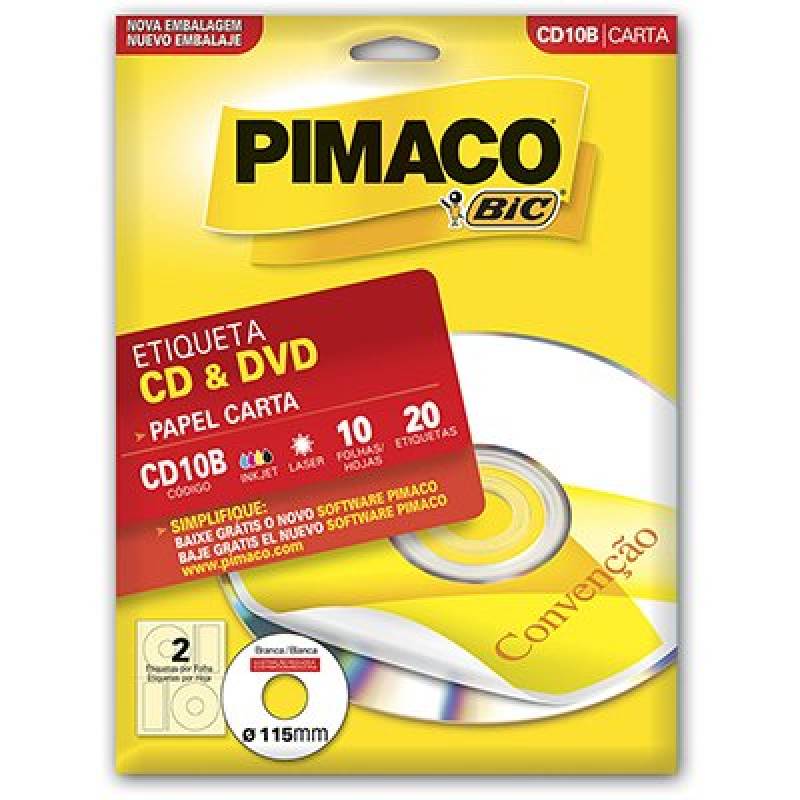 ETIQUETA ADESIVA CARTA P/ CD e DVD 115mm C/ 100Fls CD100B - PIMACO PIMACO