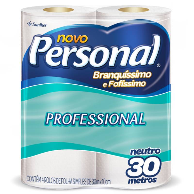PAPEL HIGIÊNICO FOLHA SIMPLES NEUTRO 30m c/ 4 Rolos PERSONAL SANTHER