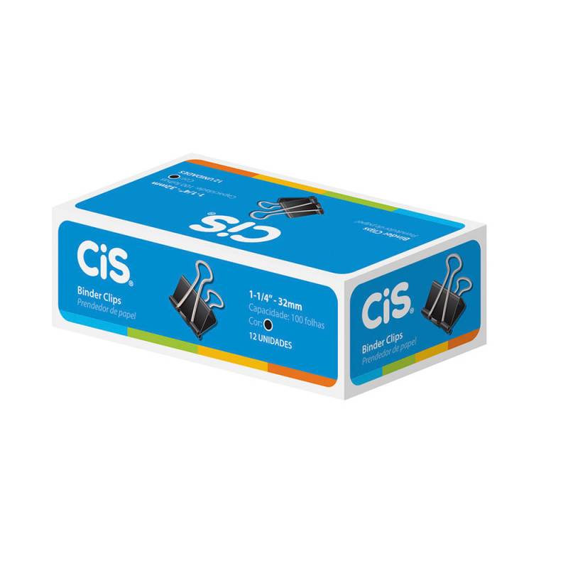 PRENDEDOR DE PAPEL 32mm C/ 12 Unid. PRETO - CIS SERTIC CIS