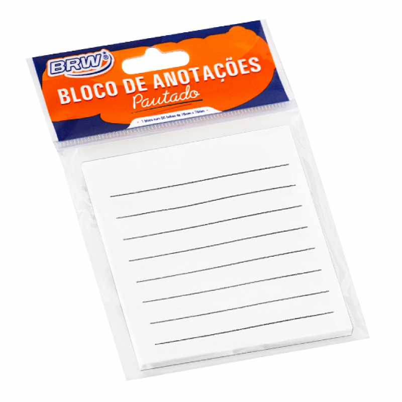 BLOCO ADESIVO 76x76mm PAUTADO BRANCA C/ 50Fls - BRW BRW