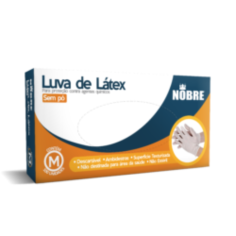 LUVA DE LATEX P/ PROTEÇÃO CONTRA AGENTES QUÍMICOS SEM PÓ  NOBRE