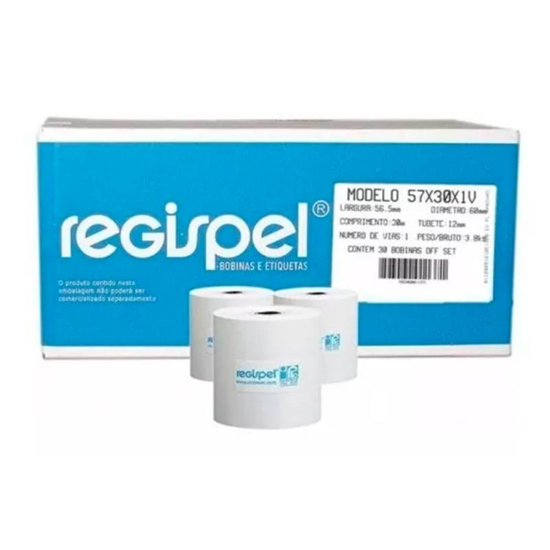 BOBINA P/ MÁQUINA 57mm X 30m OFF SET c/ 30 unidades REGISPEL REGISPEL