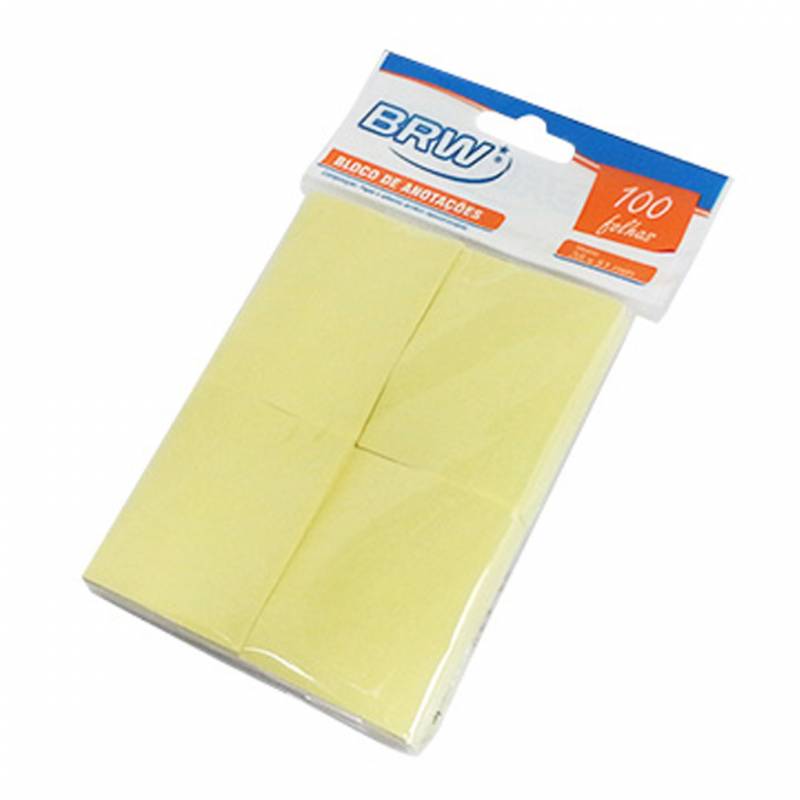 BLOCO ADESIVO 38x51mm c/ 4 BLOCOS AMARELO 100Fls - BRW BRW