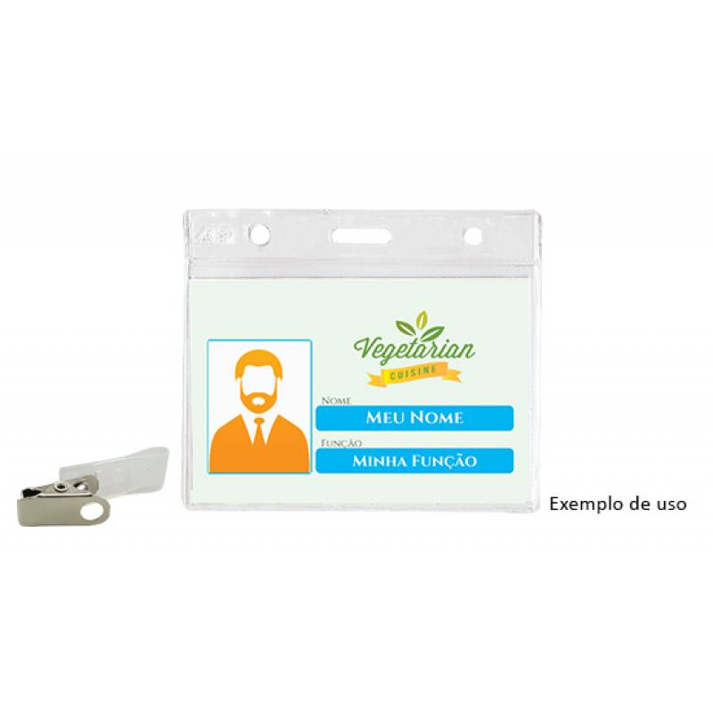 CRACHÁ IDENTIFICADOR HORIZONTAL C/ CLIPS E ALÇA 70x100mm TRANSPARENTE - ACP ACP