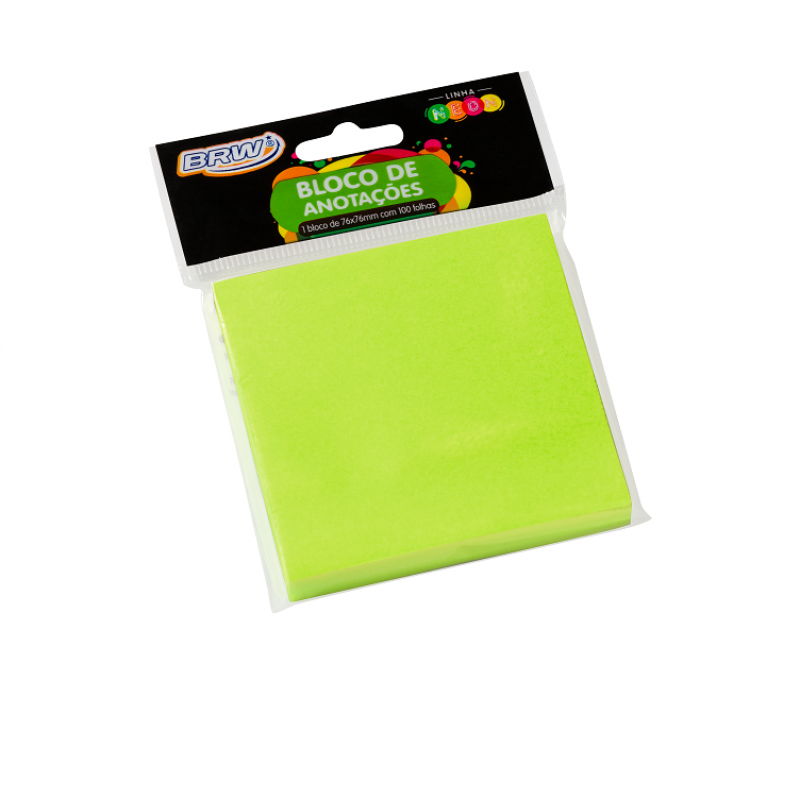 BLOCO ADESIVO 76x76mm VERDE NEON C/ 100Fls - BRW BRW