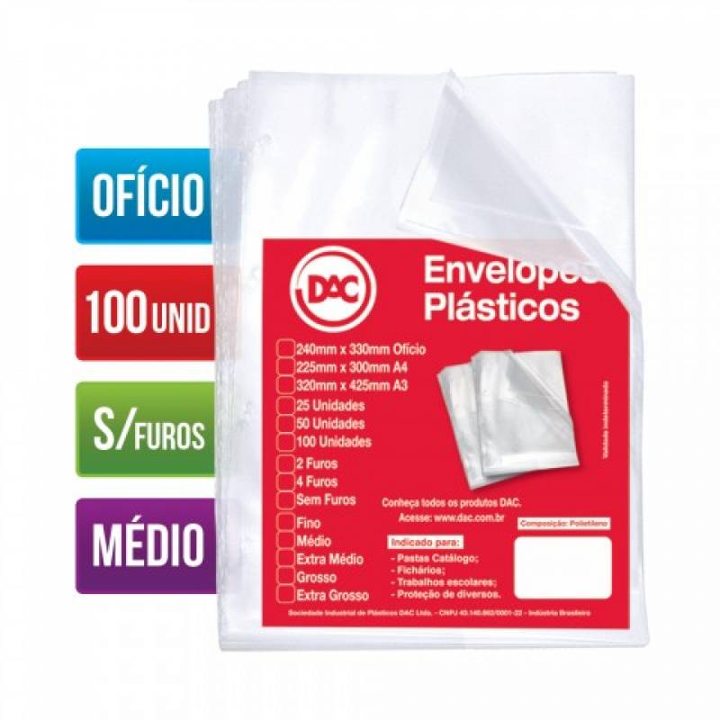 ENVELOPE PLÁSTICO OFÍCIO 240x330mm S/ FUROS MÉDIO C/ 100 Unid. - DAC DAC