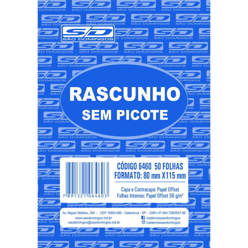 BLOCO RASCUNHO 80x115mm S/ PICOTE C/ 50Fls - SÃO DOMINGOS SÃO DOMINGOS