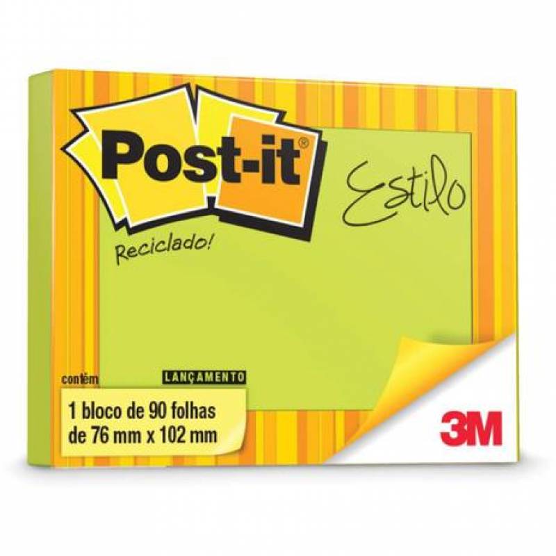 BLOCO ADESIVO 76x102mm VERDE RECICLADO C/ 90Fls POST-IT - 3M 3M