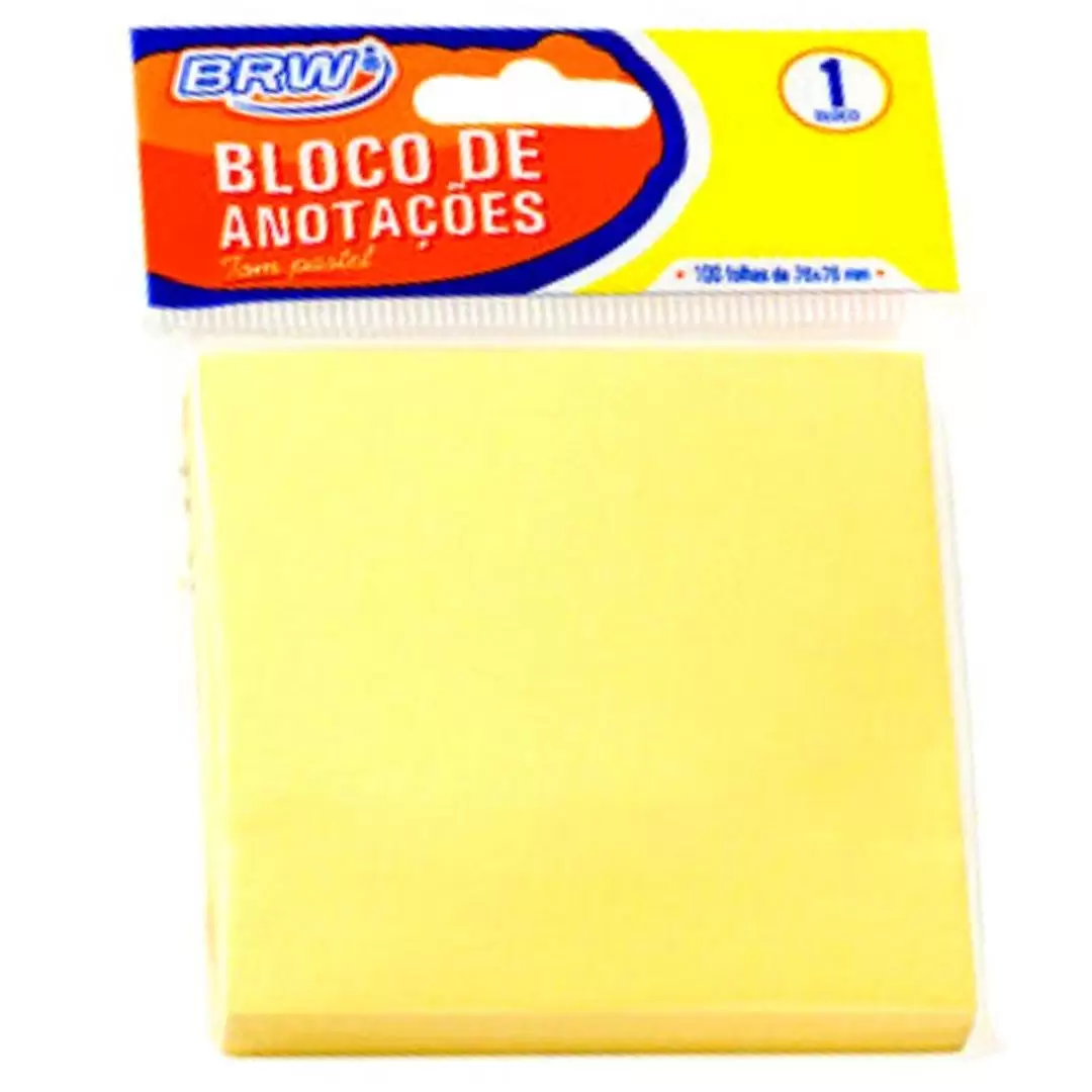BLOCO ADESIVO 76x76mm AMARELO PASTEL C/ 100Fls - BRW BRW
