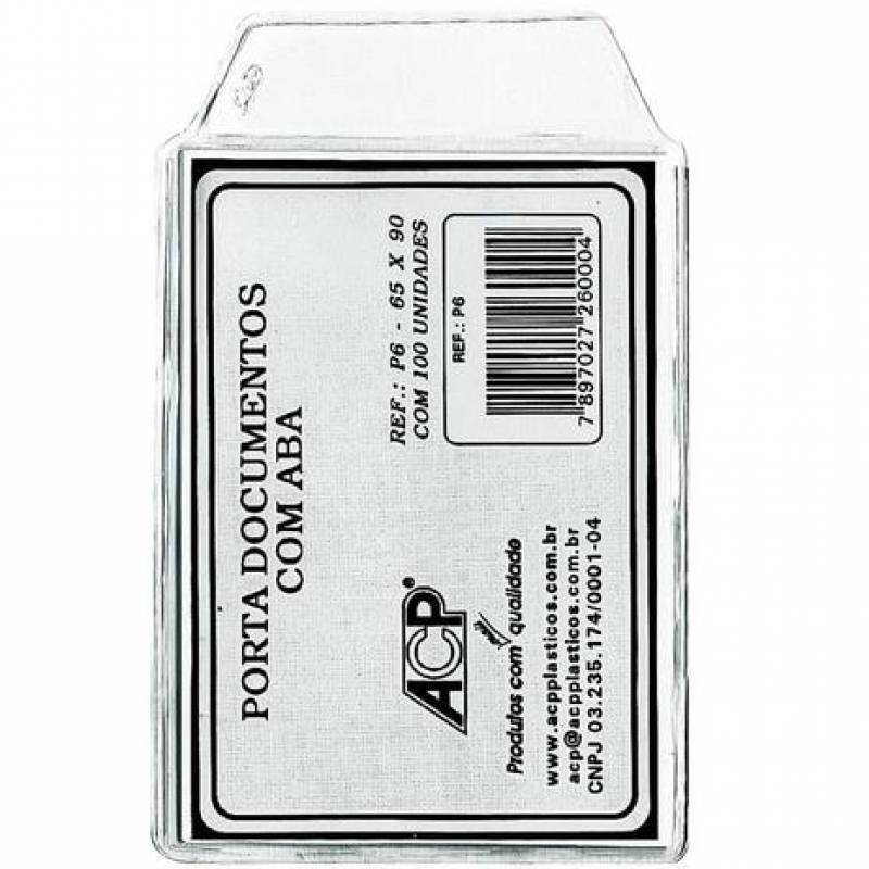 PROTETOR P/ DOCUMENTO C/ ABA 65x90mm TRANSPARENTE - ACP ACP