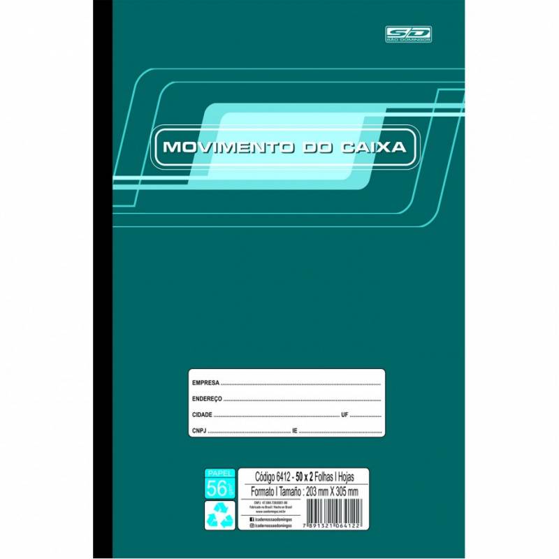  LIVRO MOVIMENTO DO CAIXA 203x305mm C/ 100Fls - SÃO DOMINGOS SÃO DOMINGOS