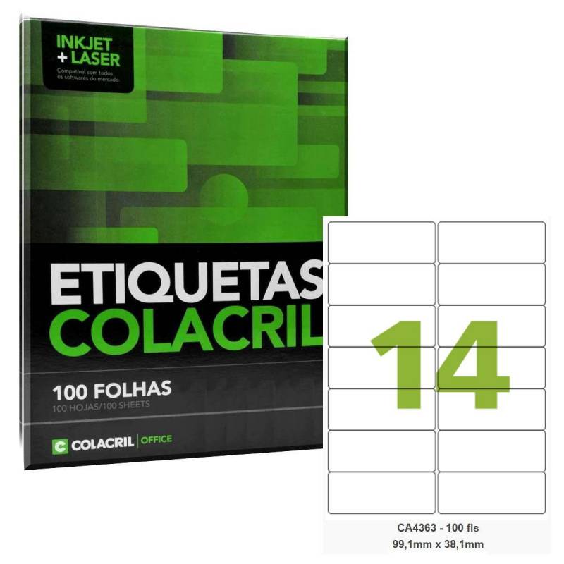 ETIQUETA ADESIVA A4 99,1mmx38,1mm C/ 100Fls CA4363 - COLACRIL COLACRIL