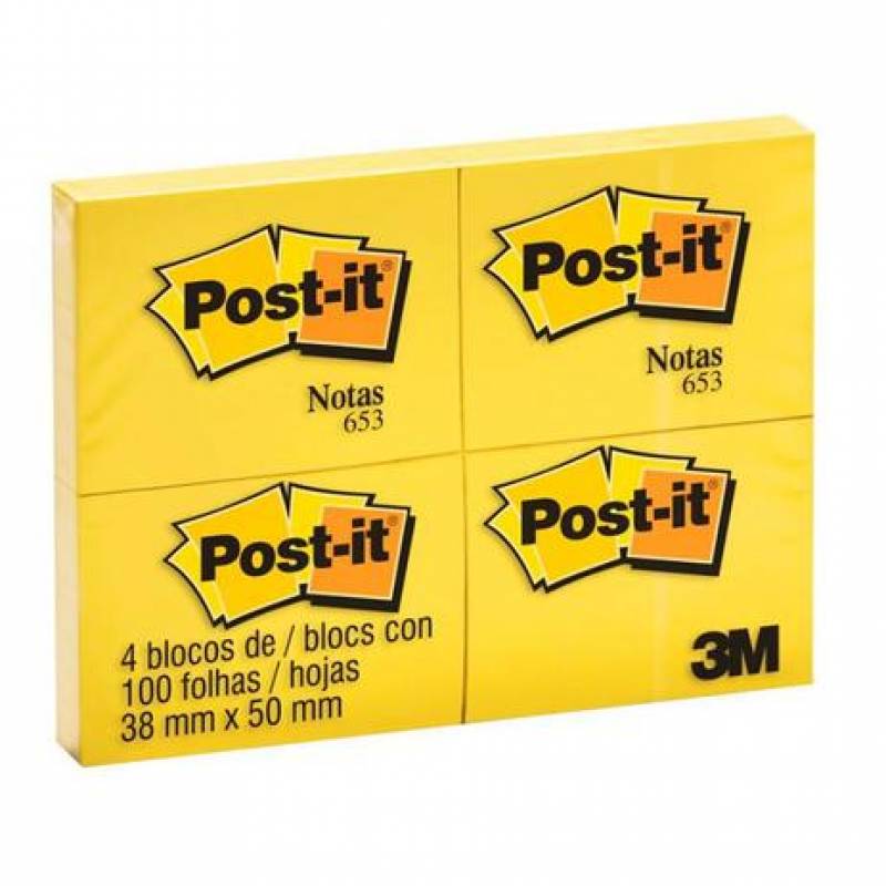 BLOCO ADESIVO 38x50mm c/ 4 BLOCOS AMARELO 100Fls POST-IT - 3 3M
