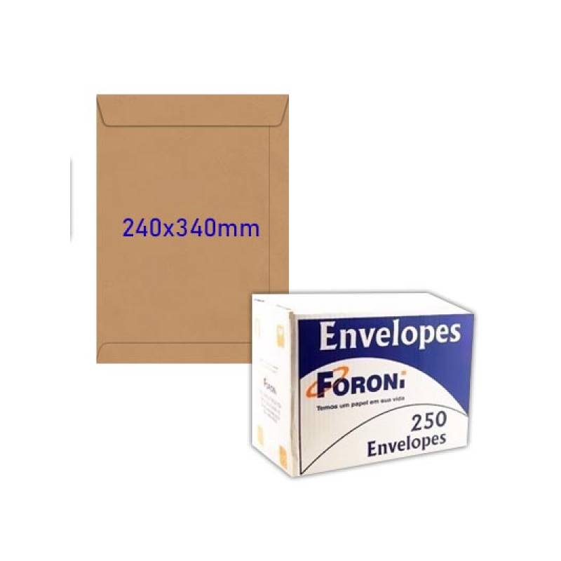 ENVELOPE SACO KRAFT 240x340mm CX. C/ 250 Unid. - FORONI FORONI