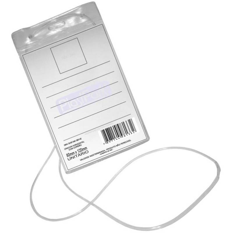 CRACHÁ IDENTIFICADOR VERTICAL C/ CORDÃO SILICONE 120x80mm TRANSPARENTE - ACP ACP