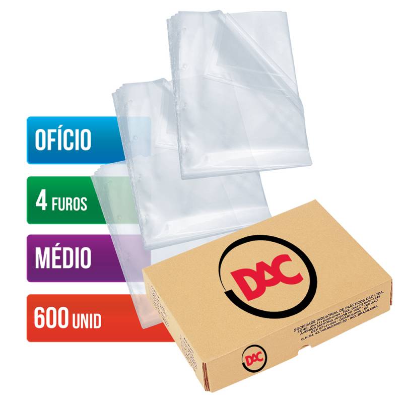 ENVELOPE PLÁSTICO OFÍCIO 240x330mm 4 FUROS MÉDIO C/ 600 Unid. - DAC DAC