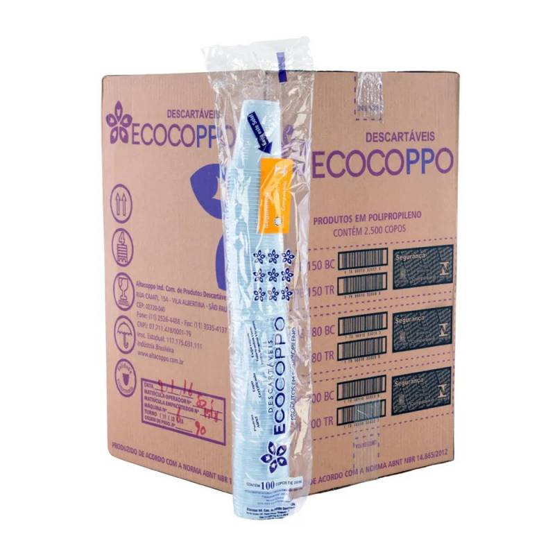 COPO DESCARTÁVEL PLÁSTICO 180ml BRANCO c/ 100unid. Ecocoppo  ALTACOPPO