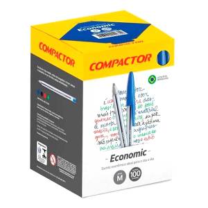 CANETA ESFEROGRÁFICA ECONOMIC 1.0mm AZUL C/ 100 Unid. - COMPACTOR
