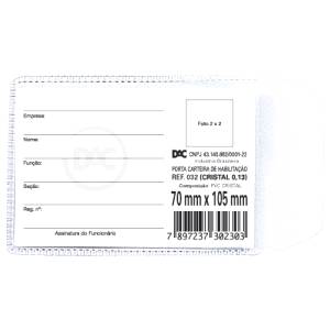 PROTETOR P/ DOCUMENTO C/ ABA 105x70mm TRANSPARENTE - DAC