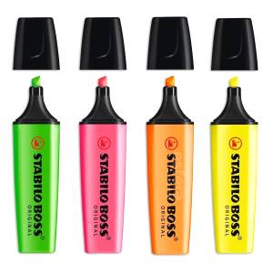 MARCA TEXTO C/ 4 CORES NEON - STABILO BOSS