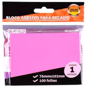 BLOCO ADESIVO 76x102mm ROSA NEON C/ 100Fls - JOCAR OFFICE LEONORA