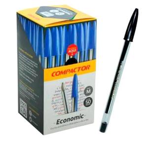 CANETA ESFEROGRÁFICA ECONOMIC 1.0mm PRETA C/ 50 Unid. - COMPACTOR