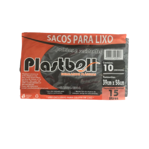 SACO DE LIXO PRETO 39cmx58cmx0,05 15L c/ 10 Unid. - PLASTBELL