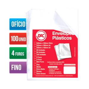 ENVELOPE PLÁSTICO OFÍCIO 240x330mm 4 FUROS FINO C/ 100 Unid. - DAC