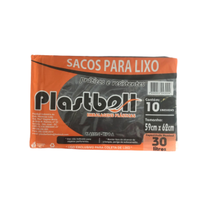 SACO DE LIXO PRETO 59cmx62cmx0,05 30L c/ 10 Unid. - PLASTBELL