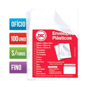 ENVELOPE PLÁSTICO OFÍCIO 240x330mm S/ FUROS FINO C/ 100 Unid. - DAC