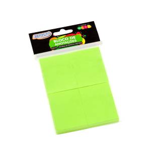 BLOCO ADESIVO 38x51mm c/ 4 BLOCOS VERDE NEON 100Fls - BRW