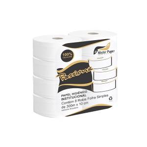 PAPEL HIGIÊNICO ROLÃO FOLHA SIMPLES 10cm x 300m c/ 8 ROLOS CELULOSE 18gr. - PASSIONE MISTER PAPER