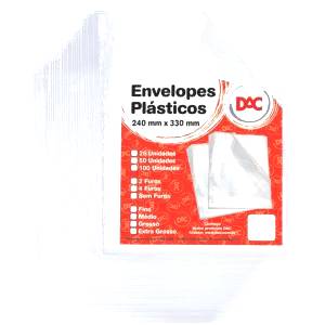 ENVELOPE PLÁSTICO OFÍCIO 240x330mm 4 FUROS EXTRA GROSSO - DAC