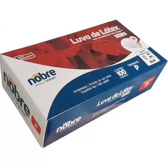 LUVA DE LATEX P/ PROCEDIMENTO NÃO CIRÚRGICO C/ PÓ, Tamanho: PP, CX. C/ 100Unid. - NOBRE GOEDERT 