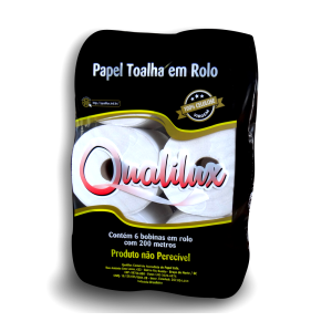 PAPEL TOALHA EM BOBINA ALAVANCA 20cm x 200m c/ 06 Rolos CELULOSE 20gr - QUALILUX